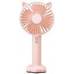 Wholesale Cat Ear Portable USB Rechargeable Handheld 3 Speed Strong Wind Electric Small Mini Cooling Fan with Cell Phone Holder and Light (Pink)